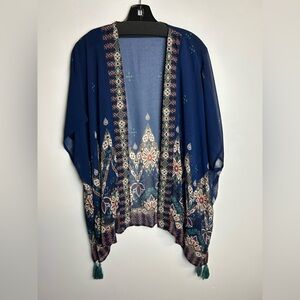 Mason And Belle Bohemian Blue Floral Kimono Cardigan Sheer open S Blue Cowgirl